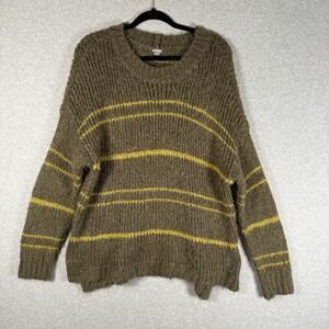 Aerie Chunky Sweater Womens Medium Brown Yellow Stripe Soft mohair